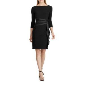 Chaps Black Side Ruffle Satin Trim Jersey Dress
